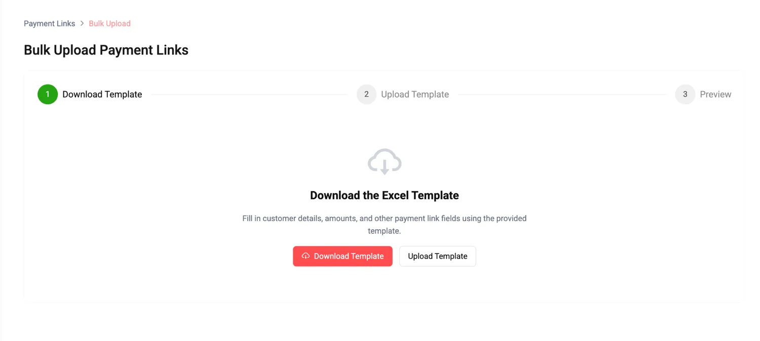 Bulk upload workflow for creating payment links in the UAE